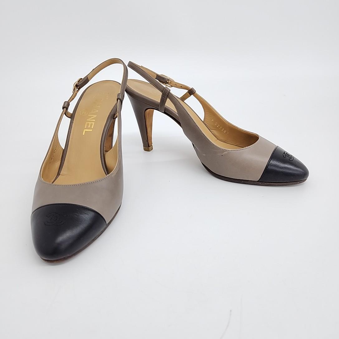 Chanel Slingback – Calfskin Leather – Brown and Black