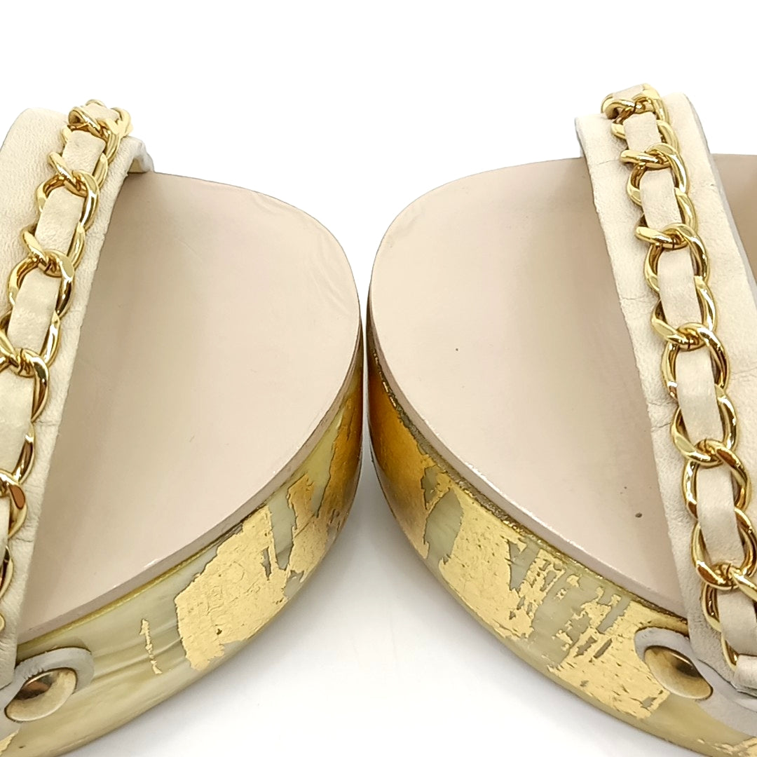Chanel Chain Sandals – Calfskin Leather – Grey