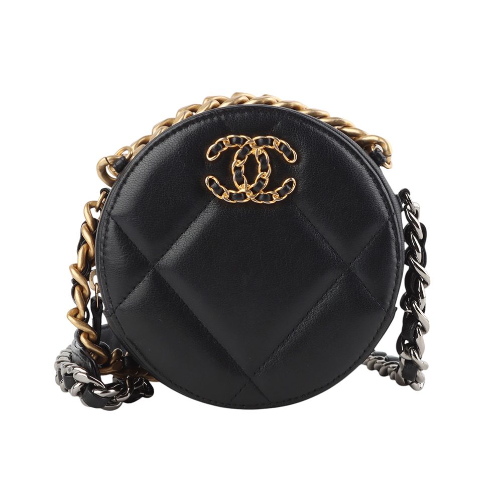 Chanel Round Chain Mini Crossbody Bag – Lambskin Leather – Black – Gold Hardware