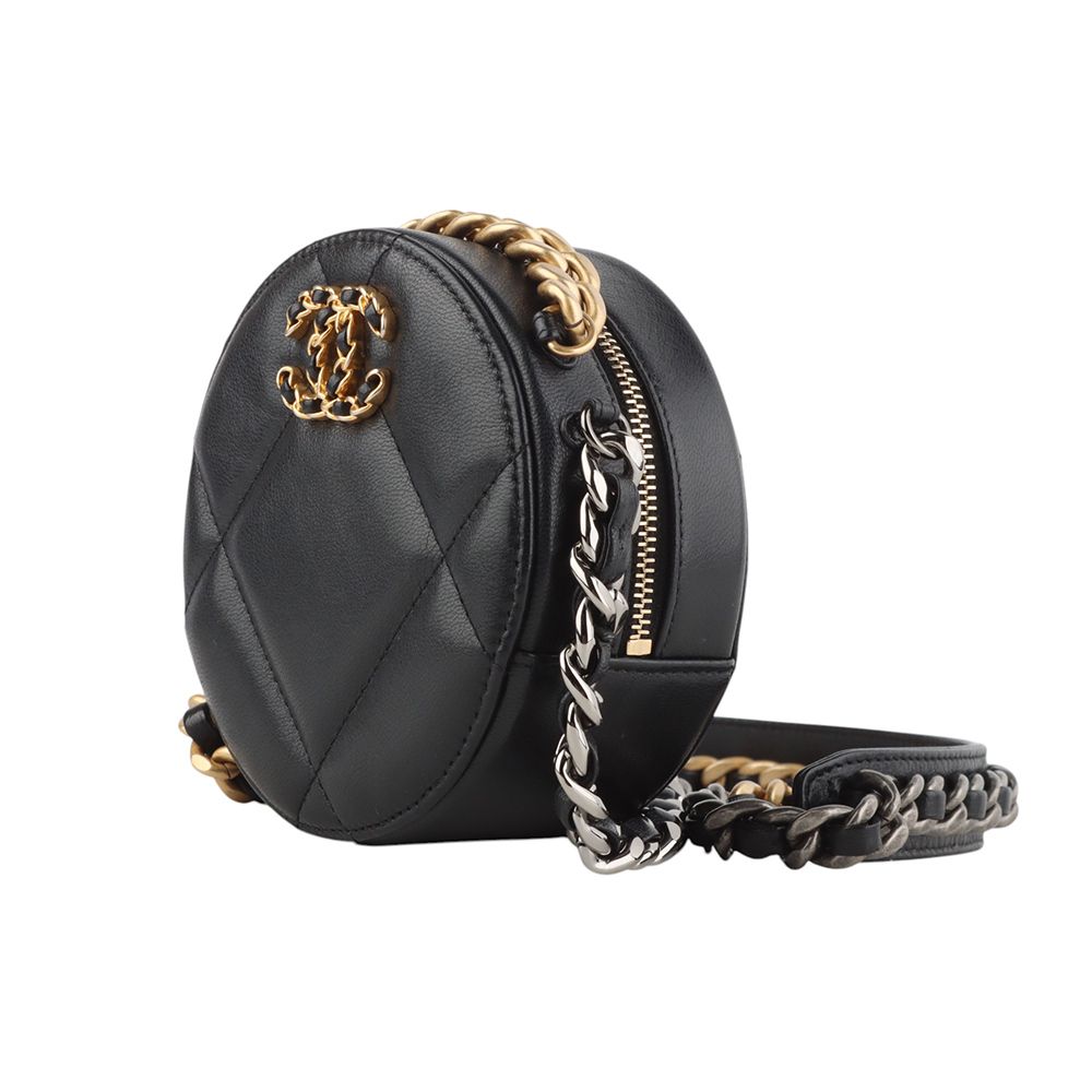 Chanel Round Chain Mini Crossbody Bag – Lambskin Leather – Black – Gold Hardware