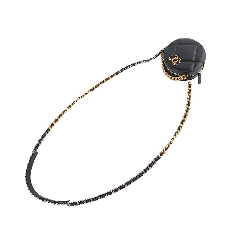 Chanel Round Chain Mini Crossbody Bag – Lambskin Leather – Black – Gold Hardware