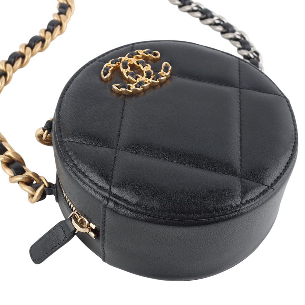 Chanel Round Chain Mini Crossbody Bag – Lambskin Leather – Black – Gold Hardware