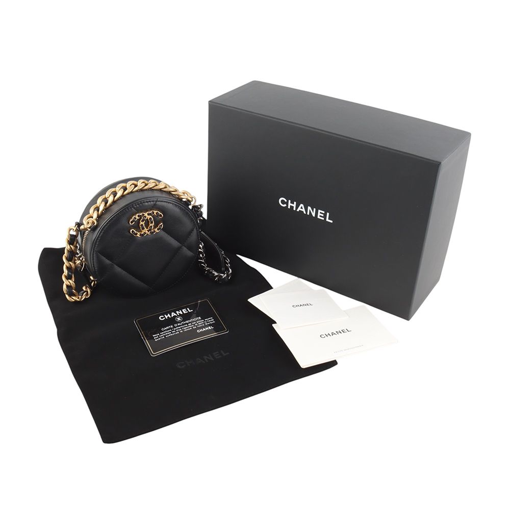 Chanel Round Chain Mini Crossbody Bag – Lambskin Leather – Black – Gold Hardware