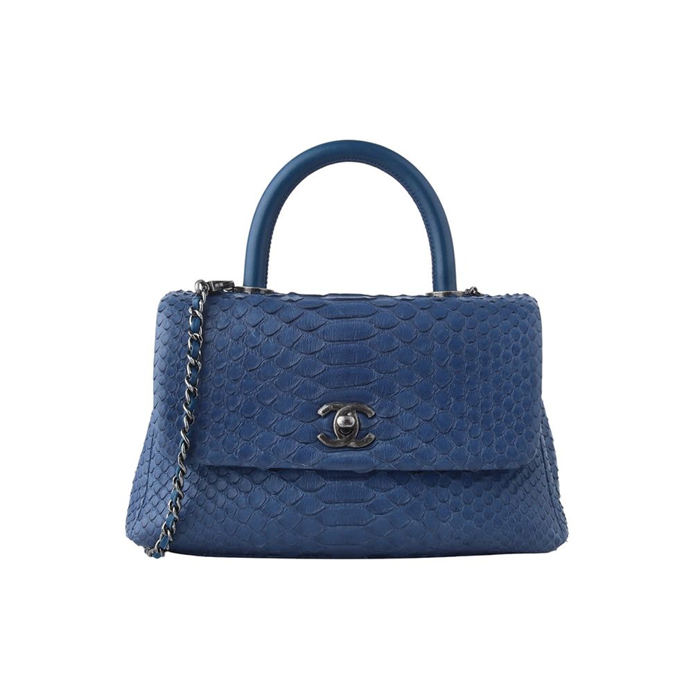 Chanel Coco Handle – Python Leather – Blue – Gold Hardware