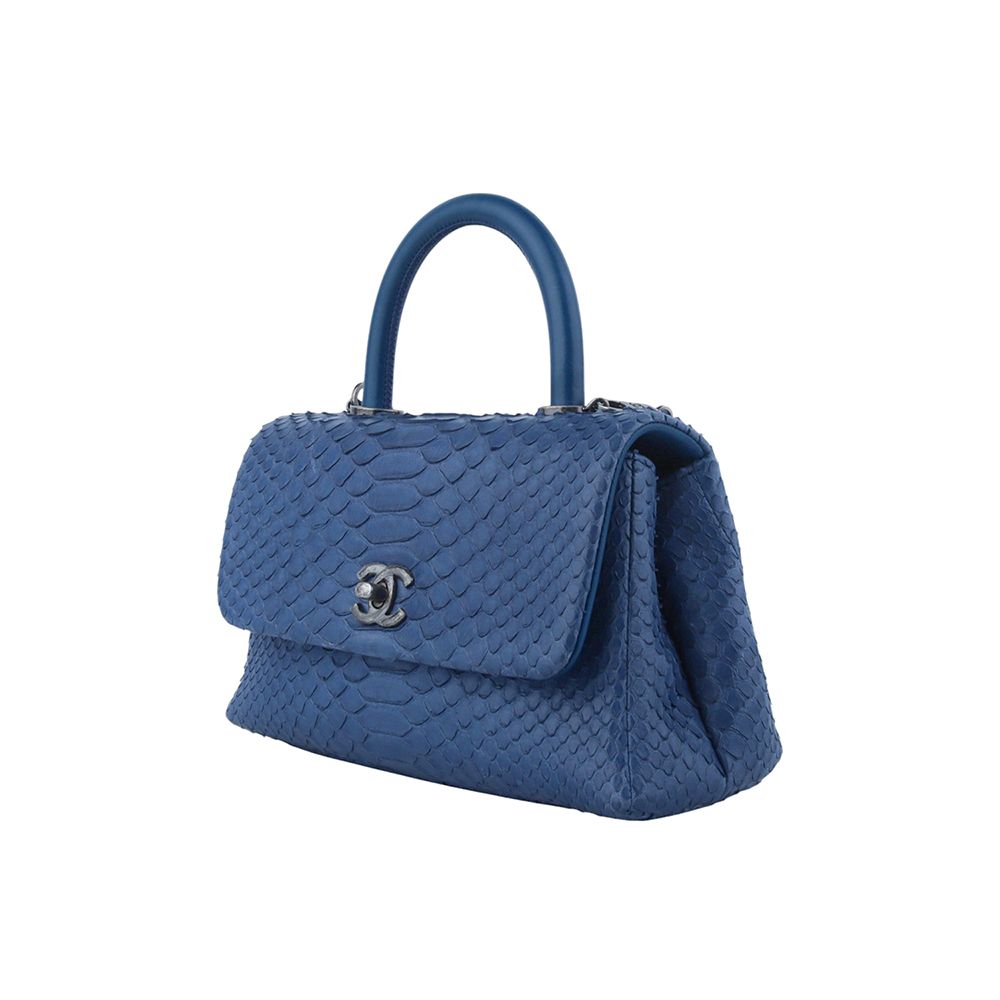 Chanel Coco Handle – Python Leather – Blue – Gold Hardware