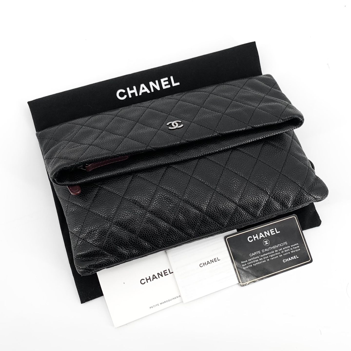 Caviar Silver Logo Folding Clutch