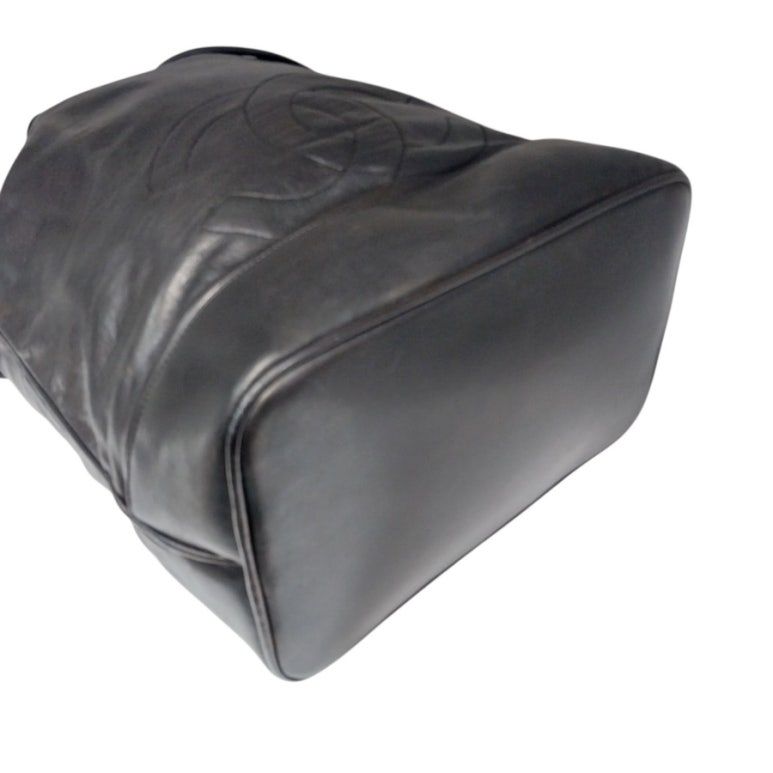 Black Lambskin CC Logo Drawstring Sling Bag Backpack