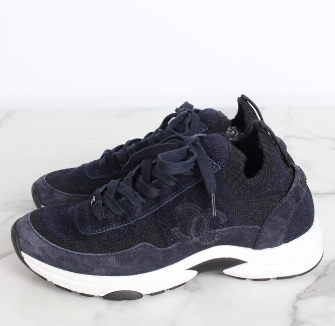 Suede Knit Sneakers Navy 37(240)