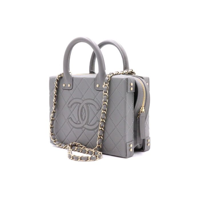 Chanel Top Handle Bag – Calfskin Leather – Grey – Gold Hardware