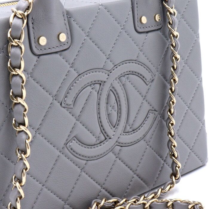 Chanel Top Handle Bag – Calfskin Leather – Grey – Gold Hardware
