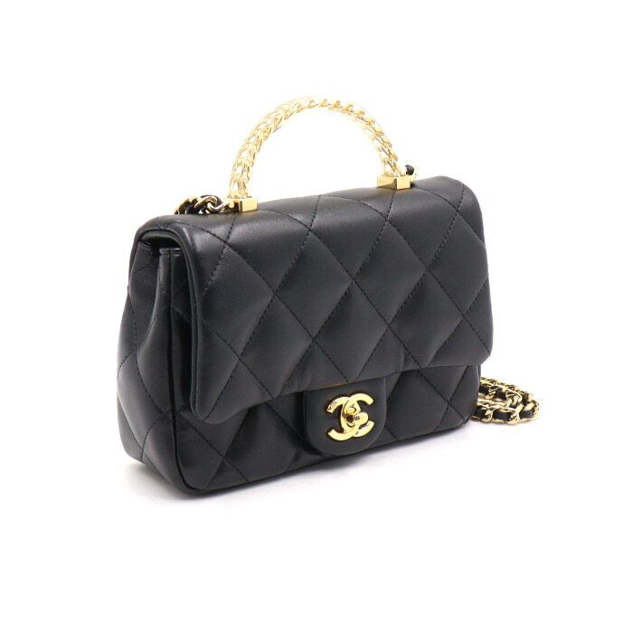 Chanel Top Handle Bag – Lambskin Leather – Black – Gold Hardware