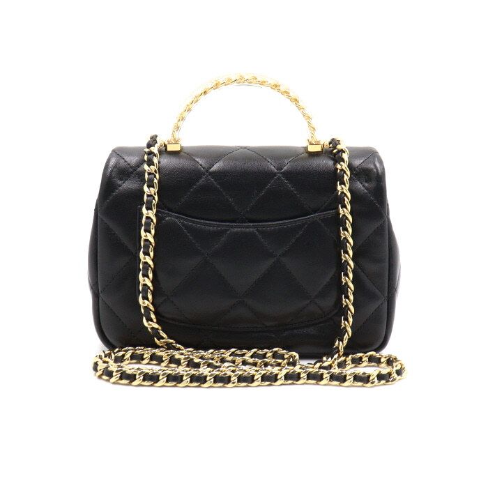 Chanel Top Handle Bag – Lambskin Leather – Black – Gold Hardware