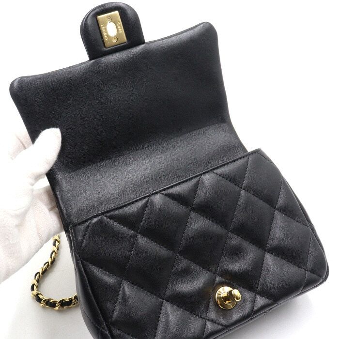 Chanel Top Handle Bag – Lambskin Leather – Black – Gold Hardware