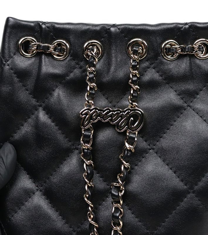 Black Lambskin Drawstring Mini Backpack 53728