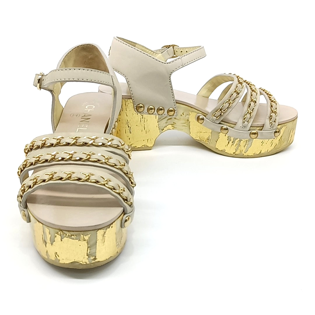 Chanel Chain Sandals – Calfskin Leather – Grey