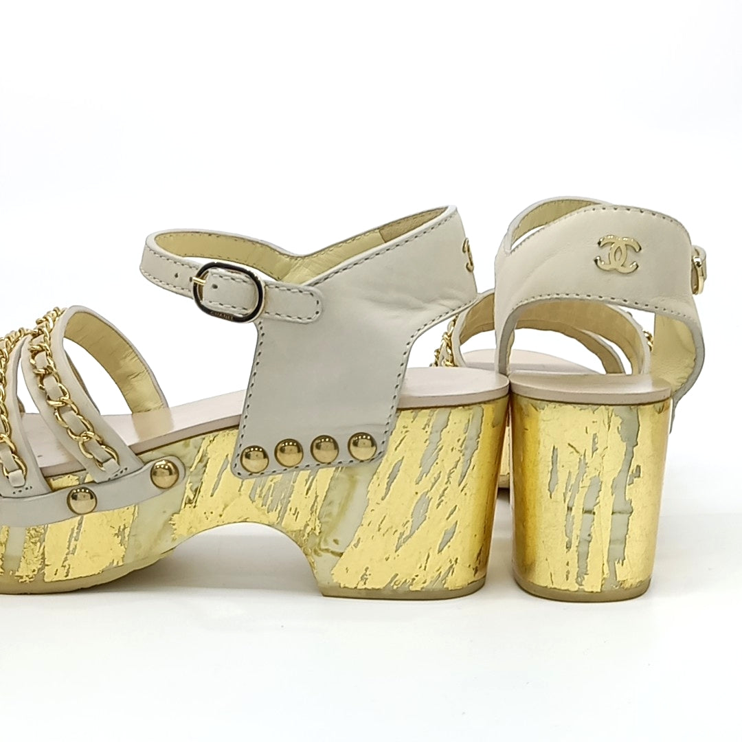 Chanel Chain Sandals – Calfskin Leather – Grey