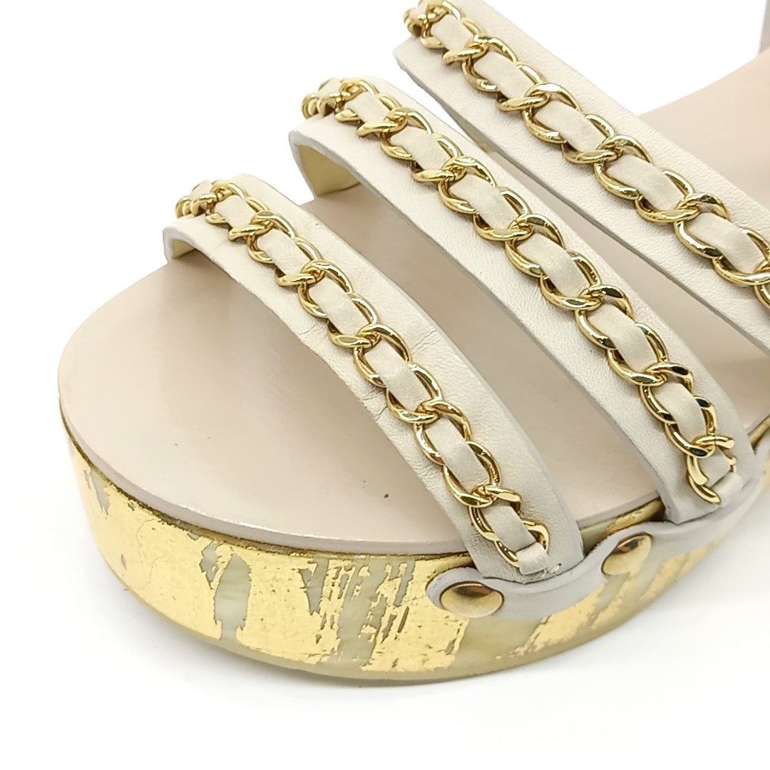 Chanel Chain Sandals – Calfskin Leather – Grey