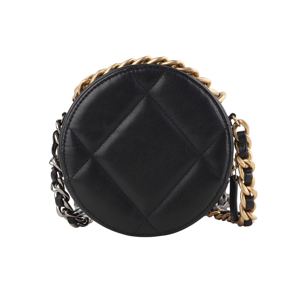 Chanel Round Chain Mini Crossbody Bag – Lambskin Leather – Black – Gold Hardware