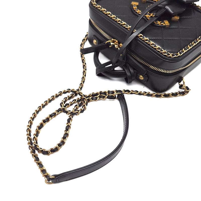 Chanel Cosmetic Around Chain Crossbody Bag – Caviar Leather – Black – Gold Hardware