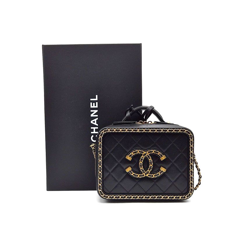 Chanel Cosmetic Around Chain Crossbody Bag – Caviar Leather – Black – Gold Hardware