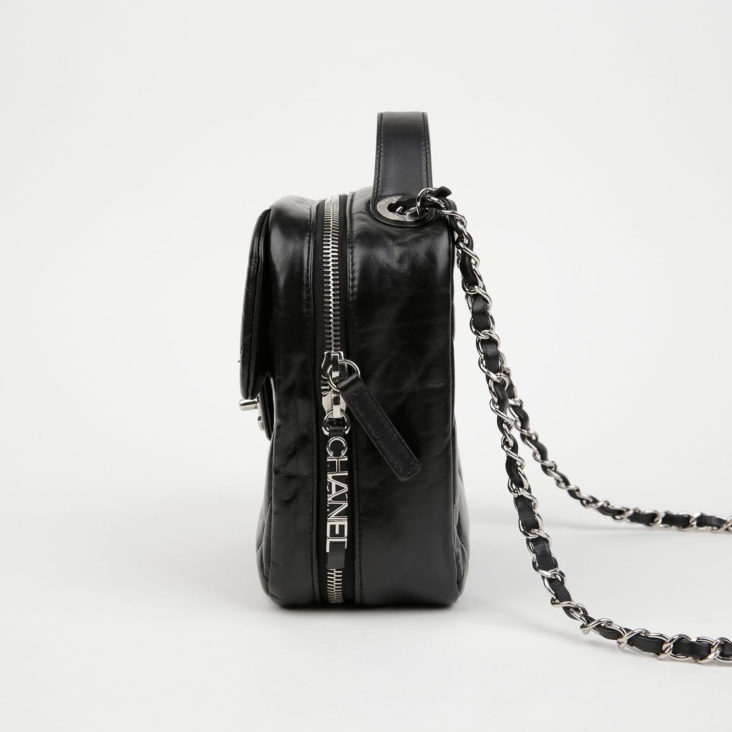 Chanel Camera Bag – Calfskin Leather – Black – Silver Hardware