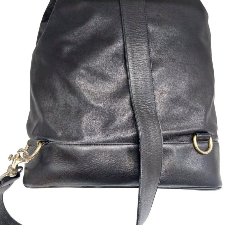 Black Lambskin CC Logo Drawstring Sling Bag Backpack