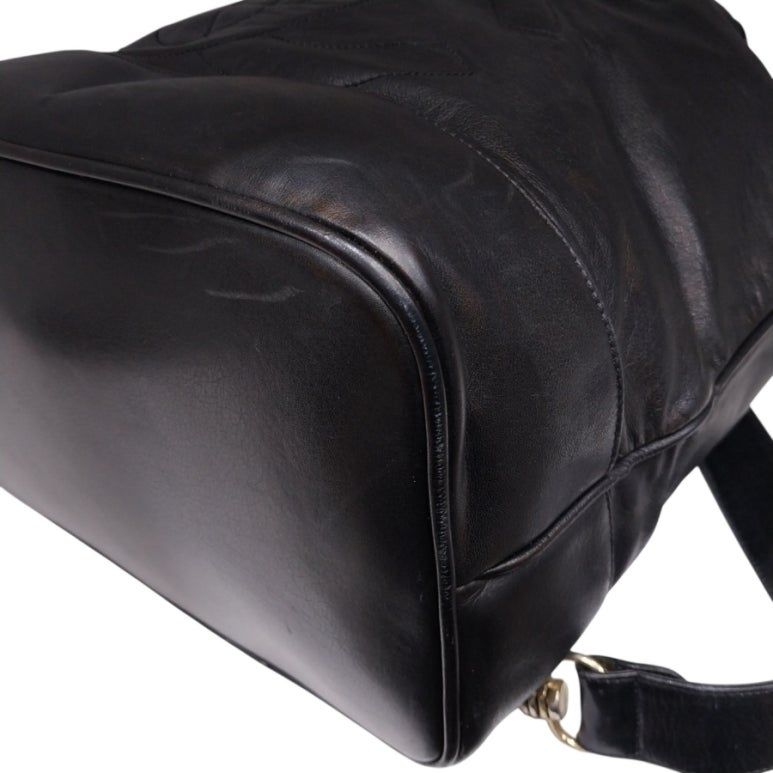 Black Lambskin CC Logo Drawstring Sling Bag Backpack