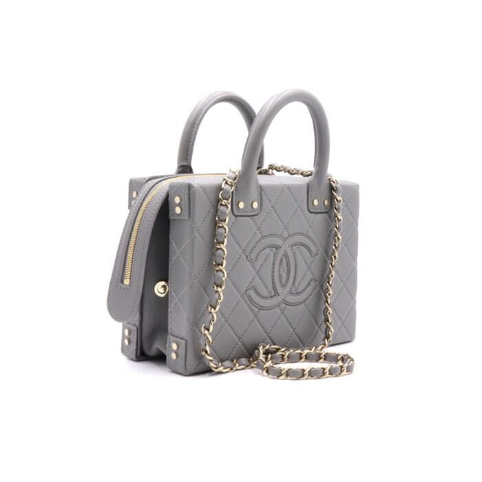 Chanel Top Handle Bag – Calfskin Leather – Grey – Gold Hardware