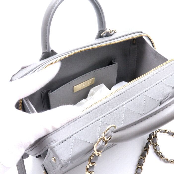 Chanel Top Handle Bag – Calfskin Leather – Grey – Gold Hardware