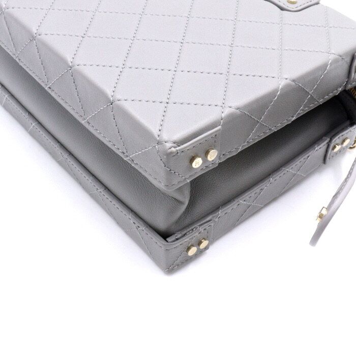 Chanel Top Handle Bag – Calfskin Leather – Grey – Gold Hardware
