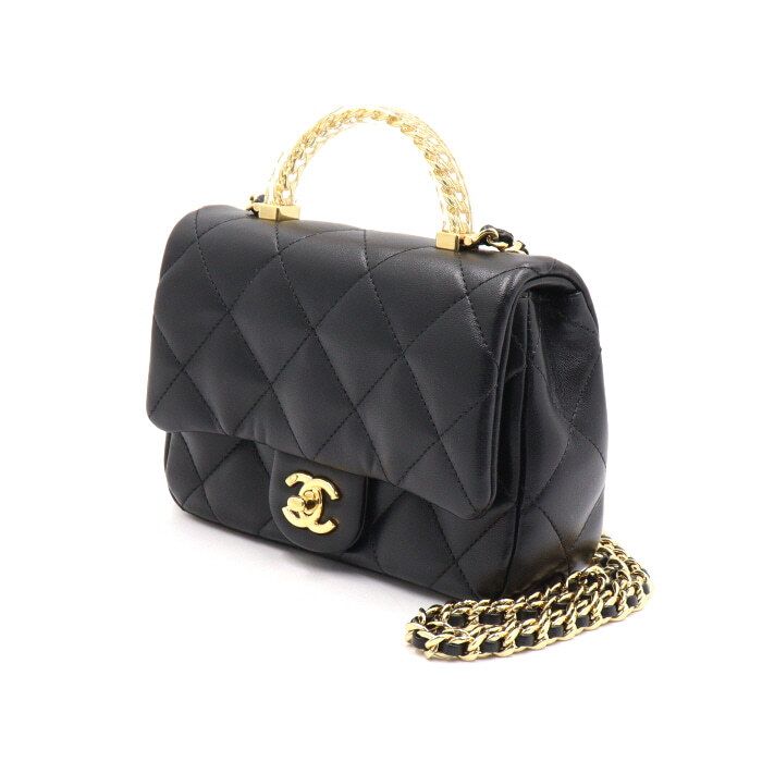Chanel Top Handle Bag – Lambskin Leather – Black – Gold Hardware