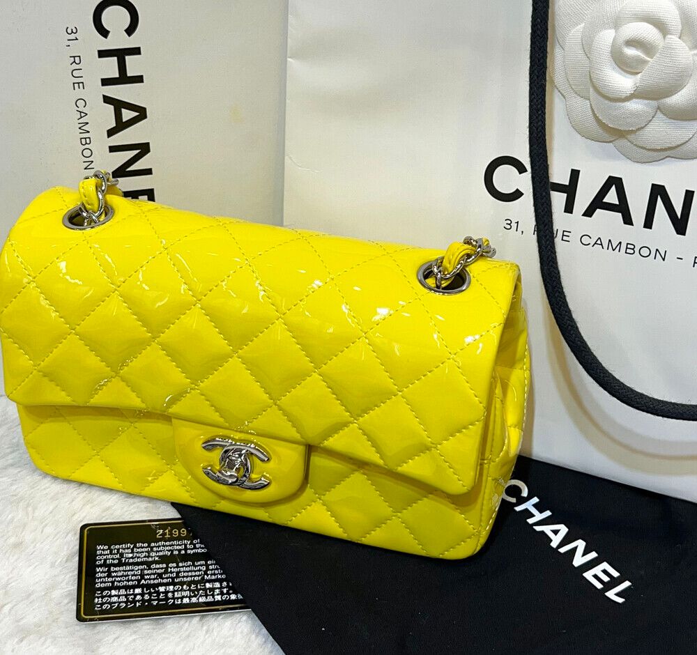 Chanel Classic Flap – Patent Leather – Yellow – Silver Hardware