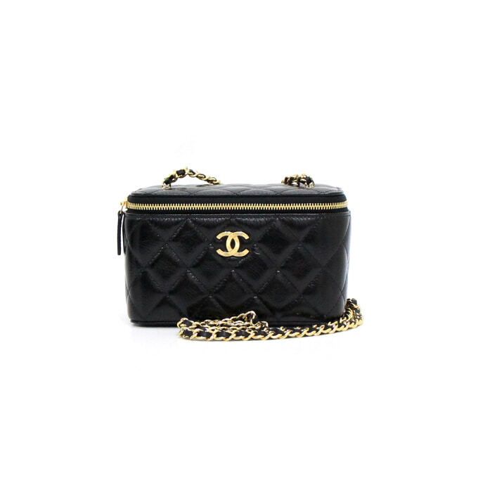 Chanel Vanity Case – Calfskin Leather – Black – Gold Hardware