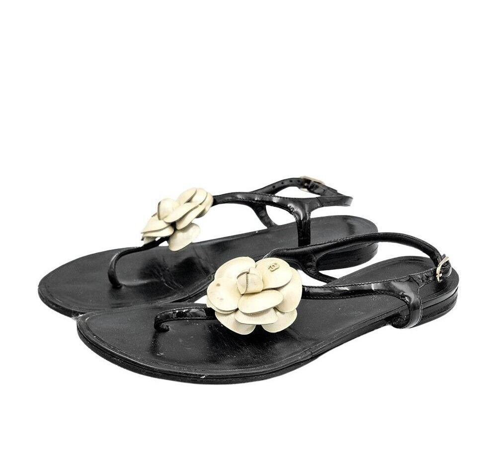 Chanel Camellia Sandals – Black