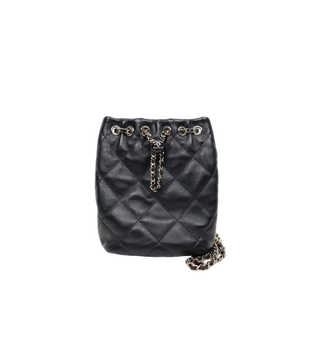 Black Lambskin Drawstring Mini Backpack 53728