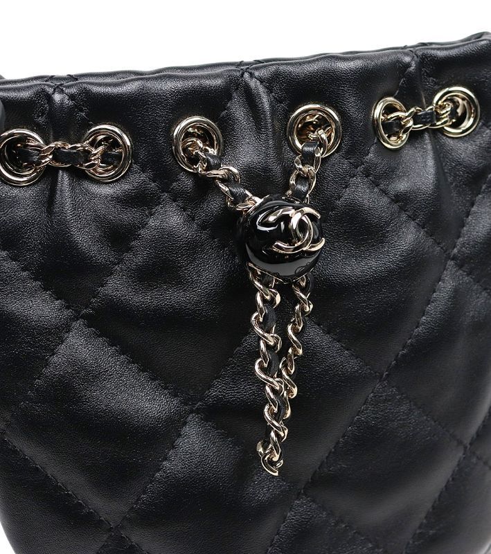 Black Lambskin Drawstring Mini Backpack 53728