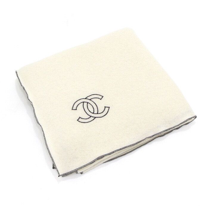 Ivory Cashmere CC Logo Embroidered Scarf aa63233