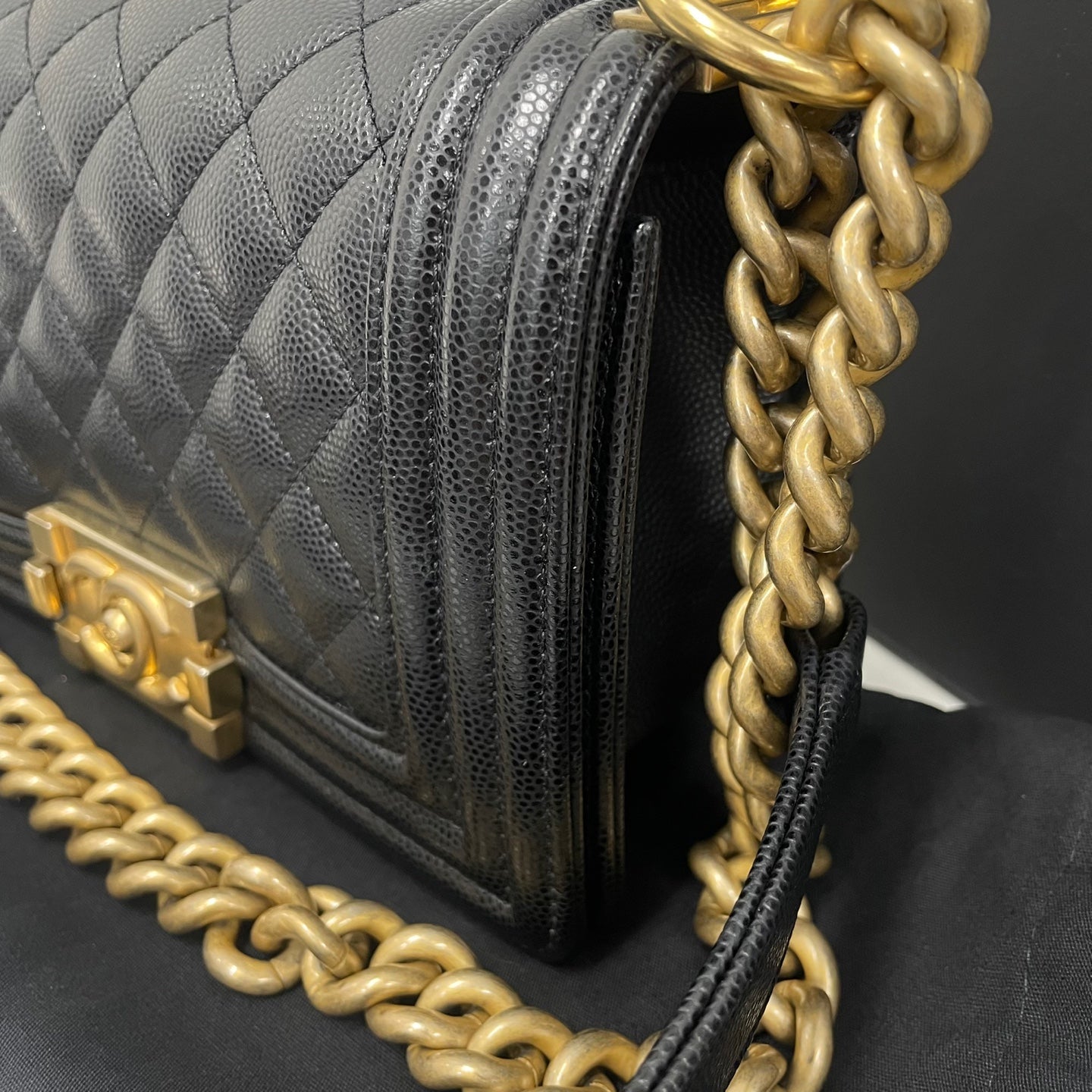 Chanel Boy Bag – Caviar Leather – Black – Gold Hardware
